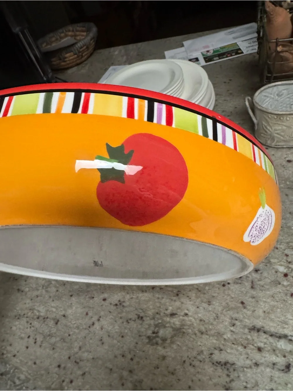 Crate&Barrel White Ceramic Serve Bowl in “Mambo Margarita” print